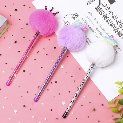 1PCS Creative Stationery Lovely Fur Plush Hair Ball Neutral Pen 0.5MM Black Water Signature Fluffy Creative Gel Pen Writing Tool