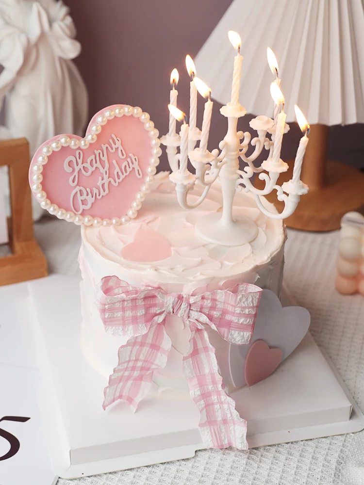 Pearl Love Silver Candeliere Happy Birthday Party Dessert Plug In Heart Cake Topper Decorazione Matrimonio Dessert Forniture Da Forno