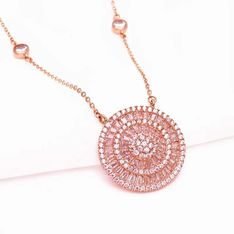 

585 purple gold plated 14K rose gold new in luxury inlaid crystal round dazzling necklace pendant luxurious designer jewelry