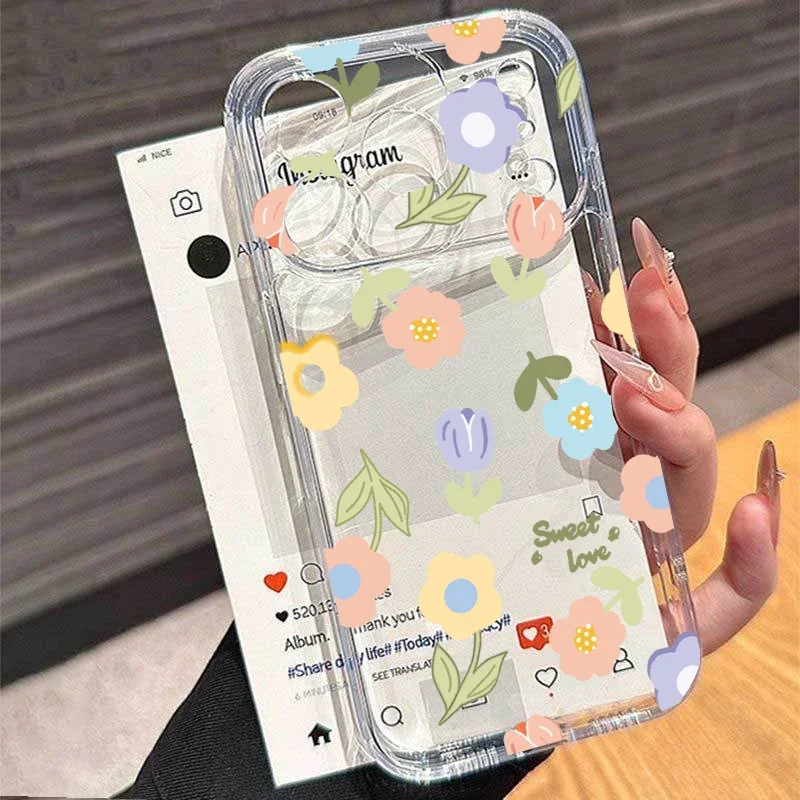Elegant Clear Floral TPU Phone Case with Leaf Design