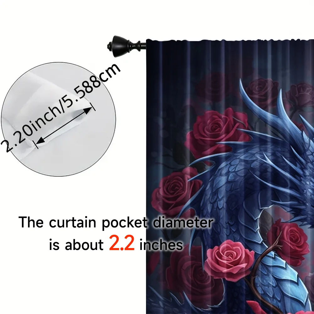2pcs, spring summer Curtains Pink Dragon Rose Art Digital Print Drapes Polyester Woven Outdoor Decorations Ldeal for Kitchen 5