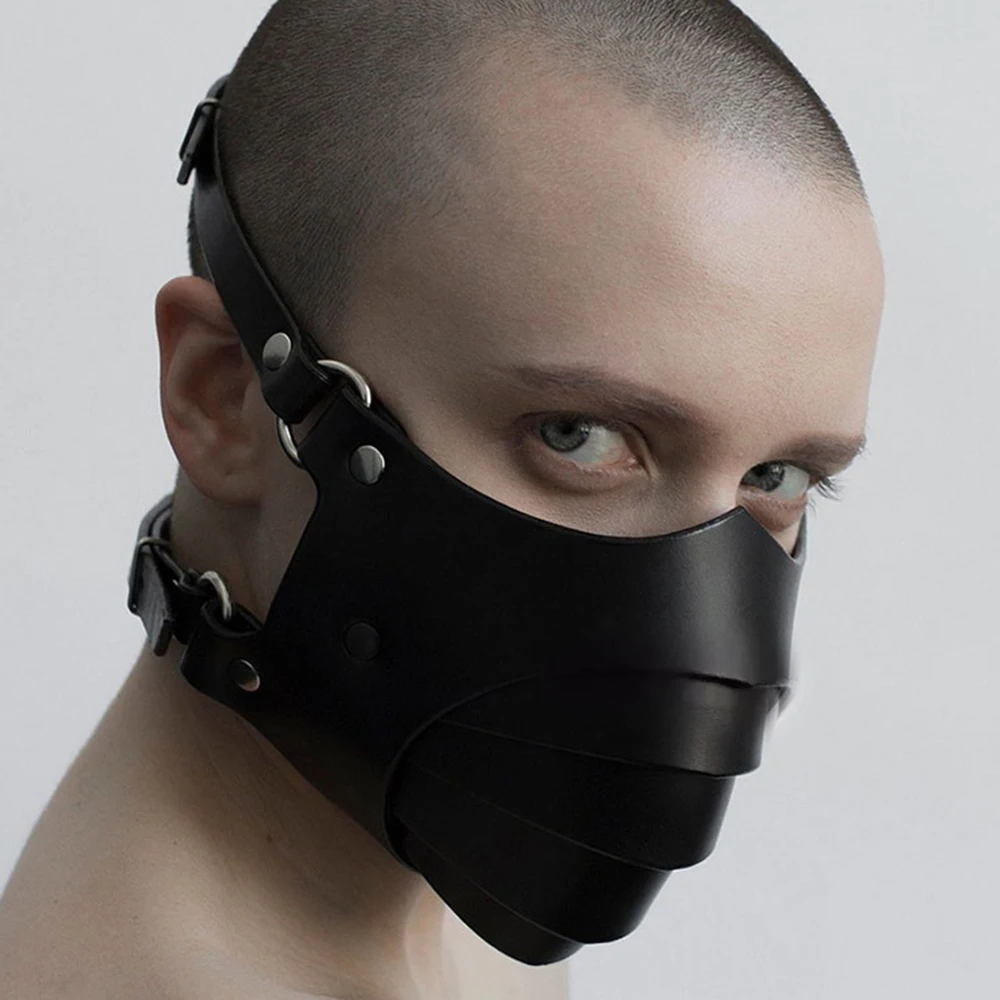 Mask PU Leather Handmade Adult Game Carnival Party Harajuku Cage Accessories For Men Gay Steam Punk Style Fetish masquerade mask half face mask game cosplay props