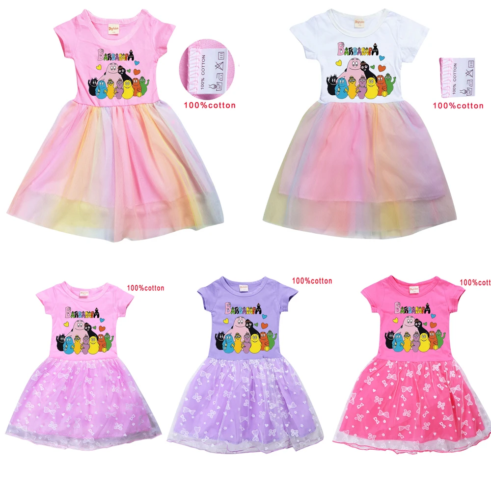 T shirt Dress Barbapapa Girls Tutu Dress Halloween Cosplay Costume Princess Kids Girls Birthday Party Dresses summer