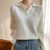 Women's Collar Knitted Sweater SpringAutumn Sleeved Solid Color Loose Korean Style Fashionable Lapel Pullover Jumper Top 1