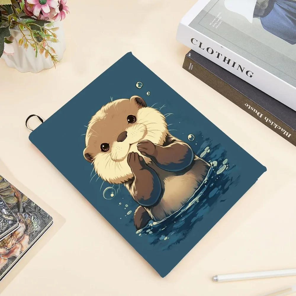 Cartoon Otter Stretchable Book Cover Washable Reusable Book Sleeve Protector Up to 9 x 11 Inch Notebook