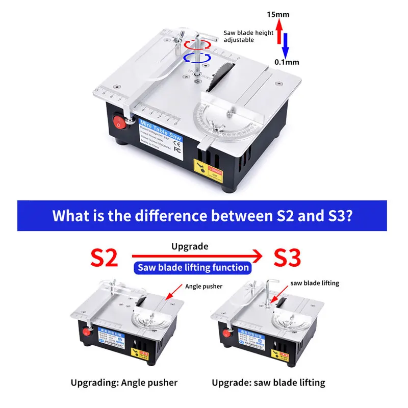 Mini Tafel Zaag Elektrische Klein Bankje Zagen Desktop Zag Huishouden Diy Pcb Model Snijgereedschap Houtbewerking Draaibank Machine 63Mm blade