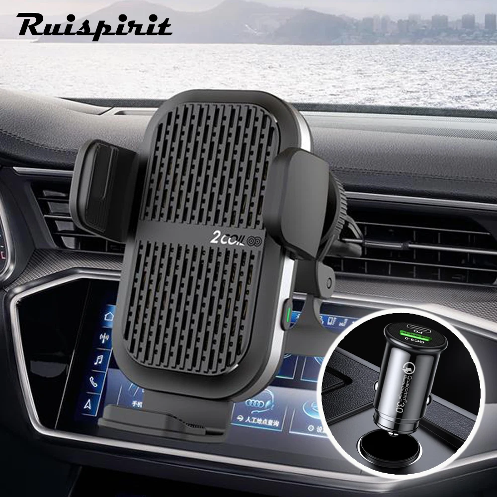 Wireless Car Charger with Cooling Version 2 Coils 15W Qi Fast Charging