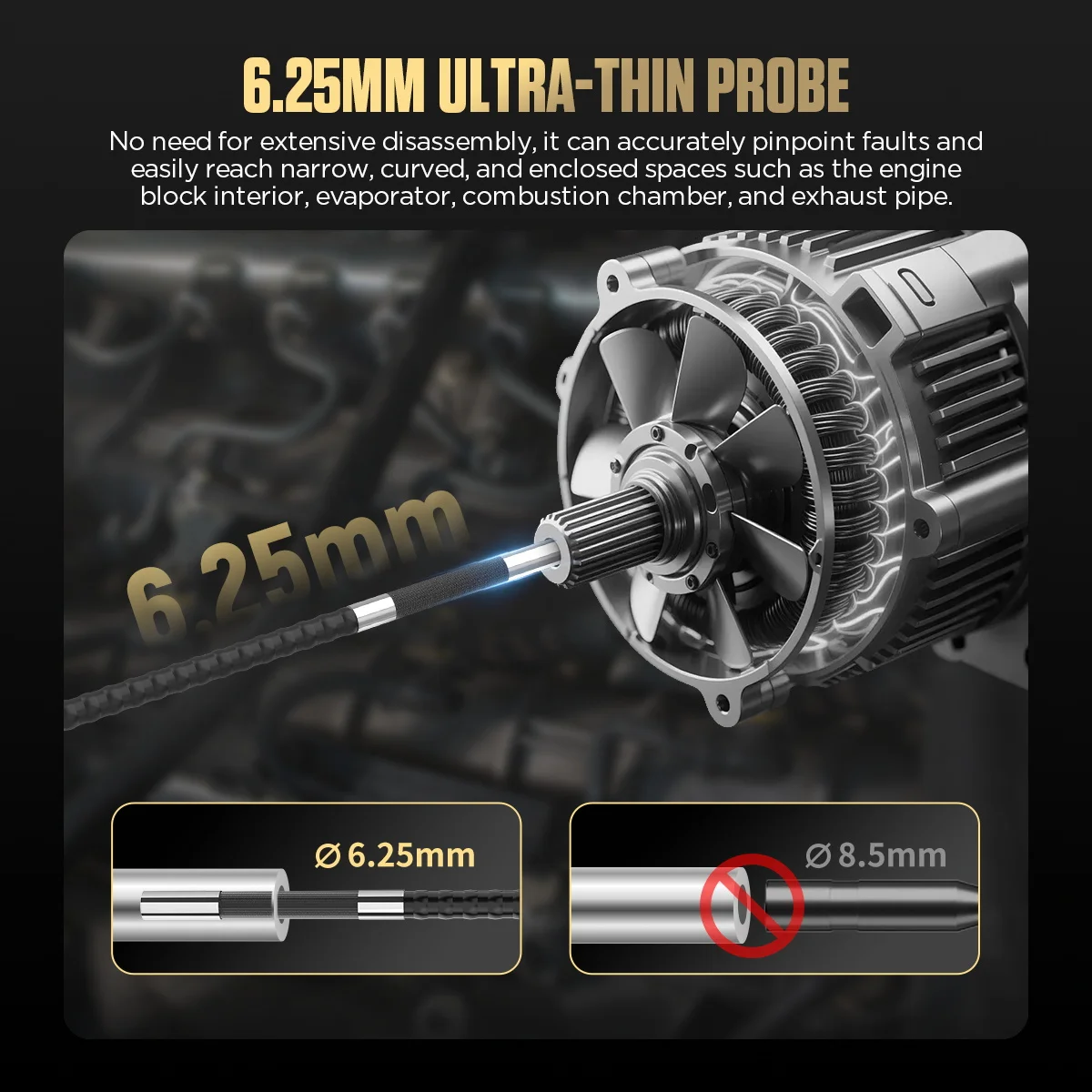 AUTOOL SVB208 6.25mm 검사 카메라 자동차 내시경 양방향 210도 내시경