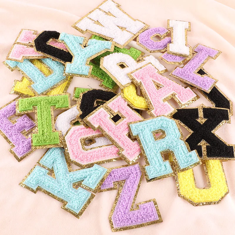 5.5CM Chenille Letter Patches Iron on For Cloth Towel Embroidered Felt Alphabet Sequins Heat-adhesive Applique for DIY Accessory chenille sticker patch