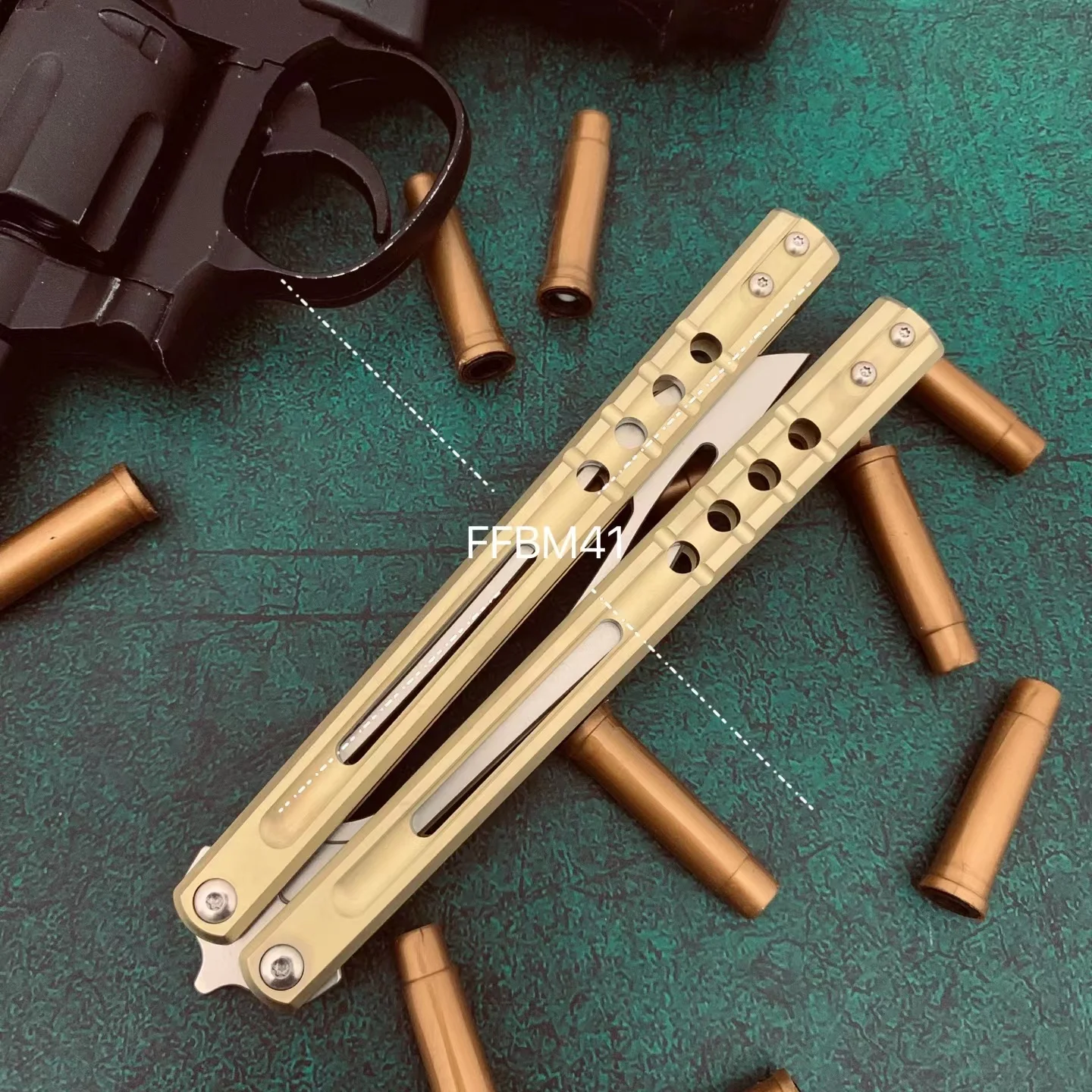 JK Design Orca TheOne Clone EDC Balisong Trainer Titanium Sandwich Handle Butterfly Training 