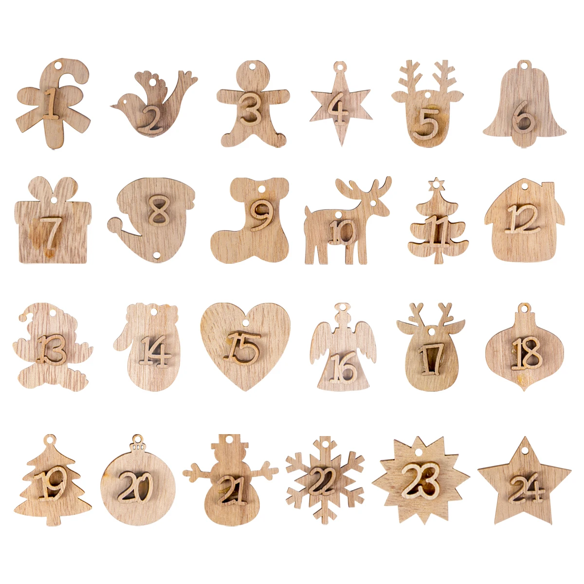 Wooden Advent Calendar Number Ornaments - Festive Countdown Decorations