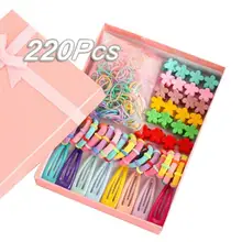 

220Pcs Candy Color Kids Girls Hairpin Clip Rope Ponytail Hairstyle Headwear Gift
