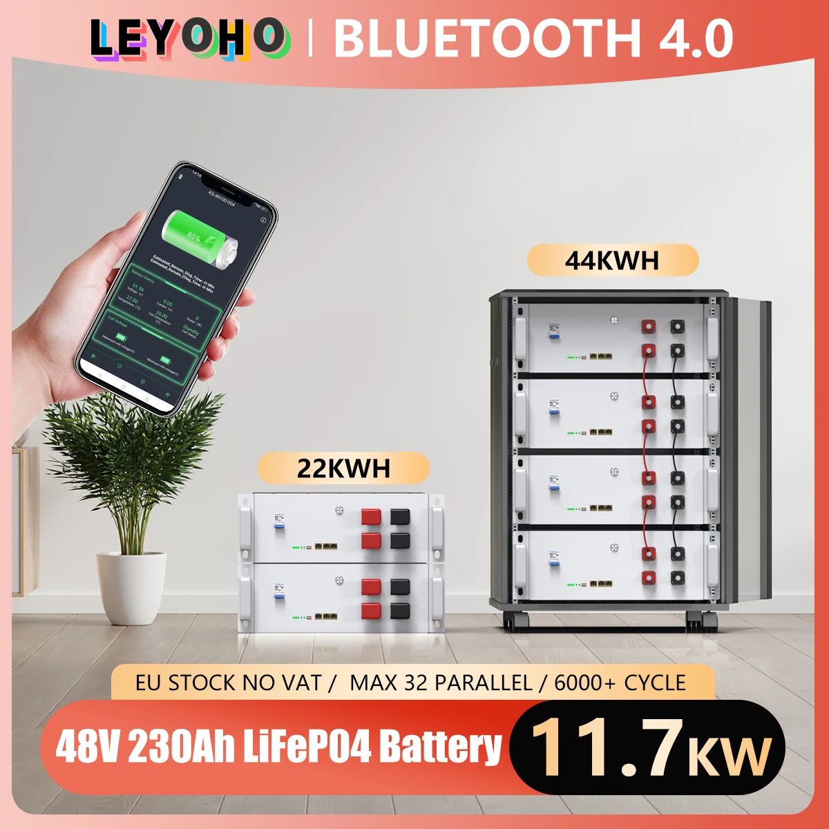 

Bluetooth 48V 230Ah LiFePO4 Battery Pack 12Kwh Grade A 6000+ Cycles Built-in 16S 51.2V 200A BMS RS485 CAN BUS PC Monitor NO TAX