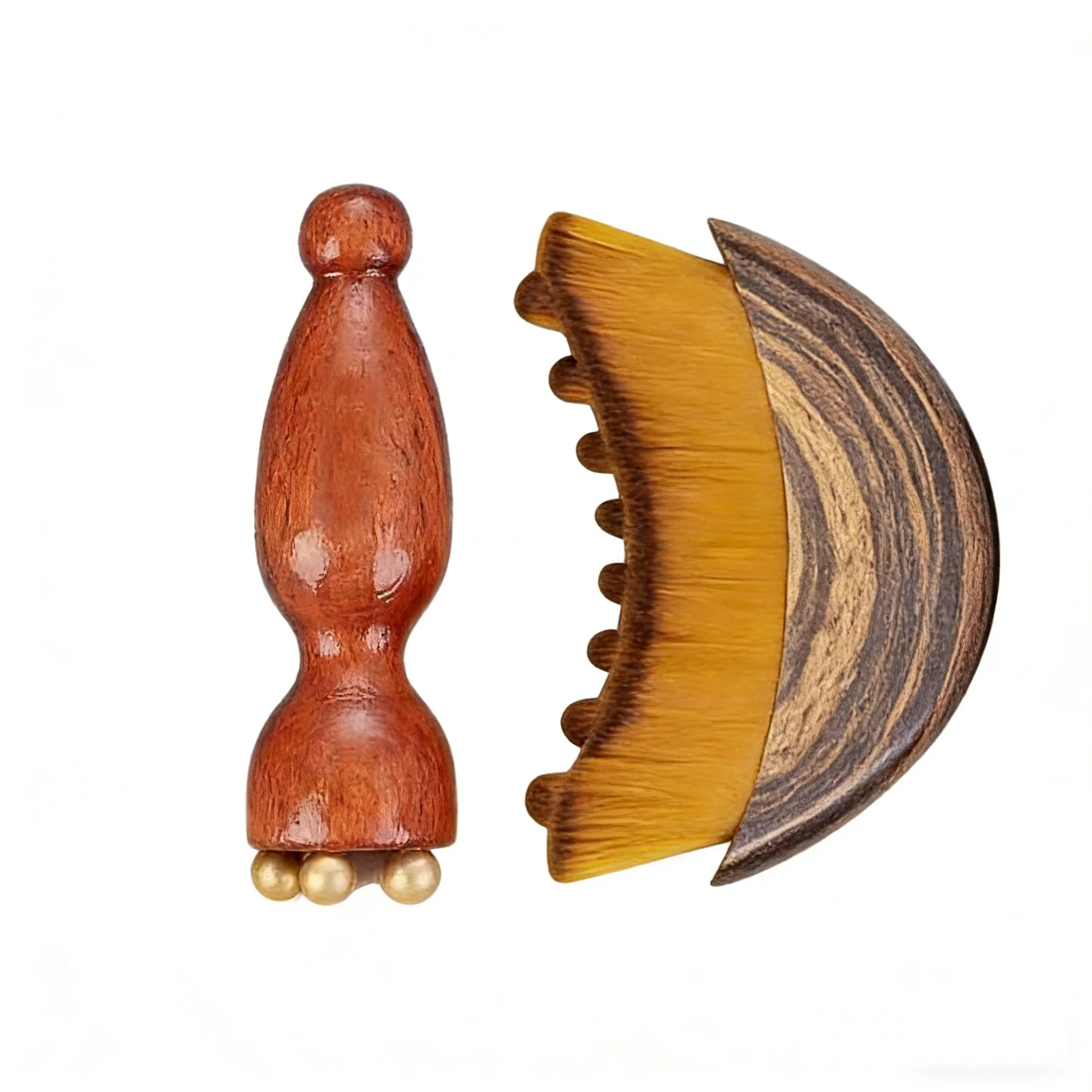 Contour Brush,Lymphatic Contour Facial Brush and Brass Lotus Eye Massage Stick