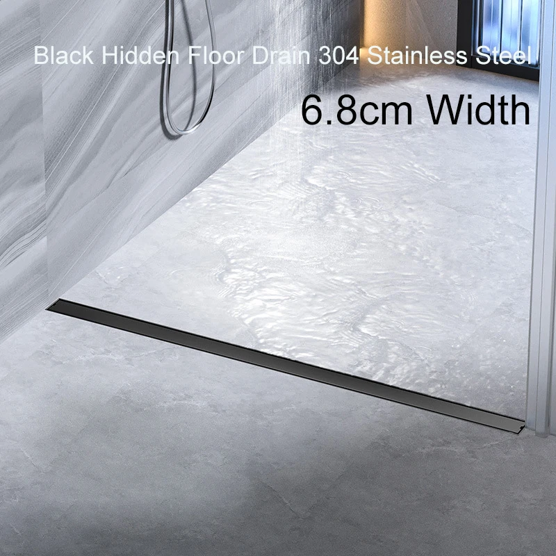 ท่อระบายน้ำพื้นแบบซ่อนสีดำ สแตนเลส 304 ท่อระบายน้ำแบบเส้นตรง สำหรับห้องน้ำ ห้องครัว ป้องกันกลิ่น ท่อระบายน้ำฝักบัว 1