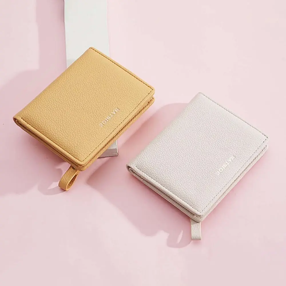 PU Leather Short Wallet Women's Fashion Solid Color Large Capacity Handbag Foldable Thin Card Holder Coin Purses Mini Clutch 3