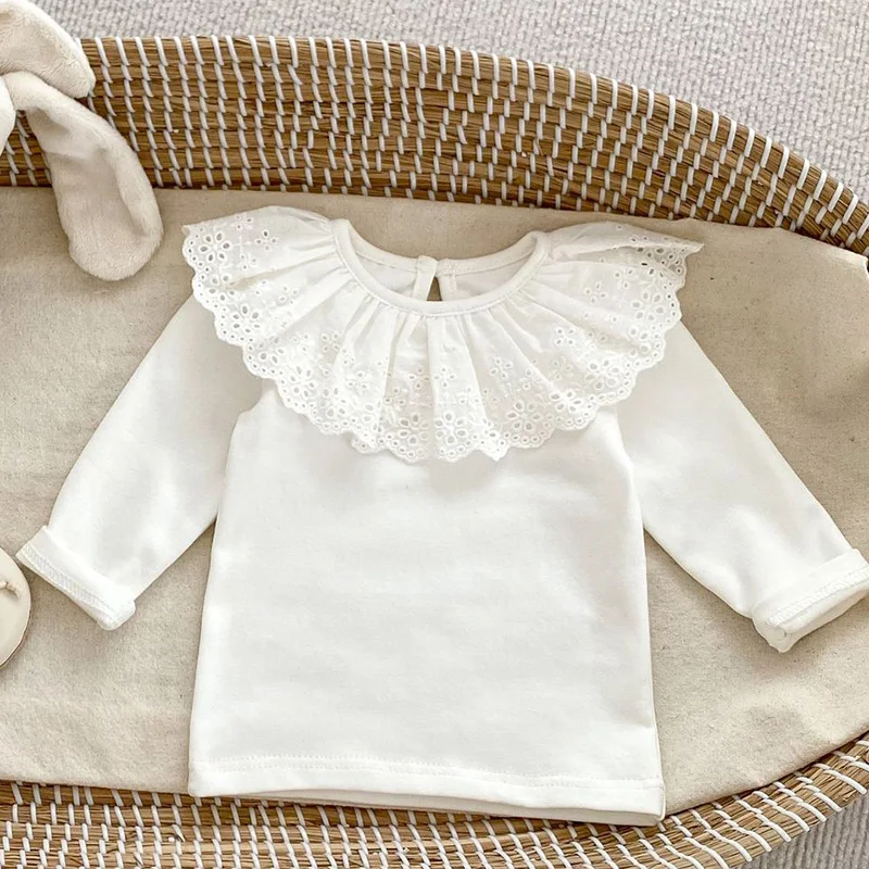 New Spring Toddler Baby Girl T-shirt Long Sleeved Cotton White Newborn Baby Girls Pullover Tops Children Clothing