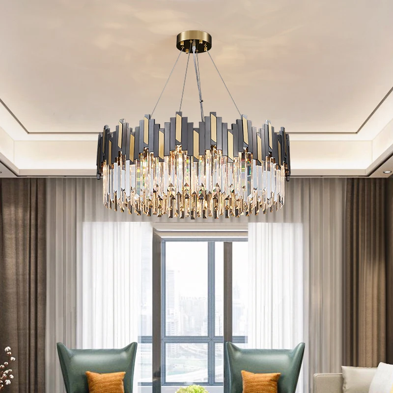 

Post Modern Design Living Room Dining Room Crystal Chandelier Luxury Hotel Bedroom Stainless Steel Pendant Light
