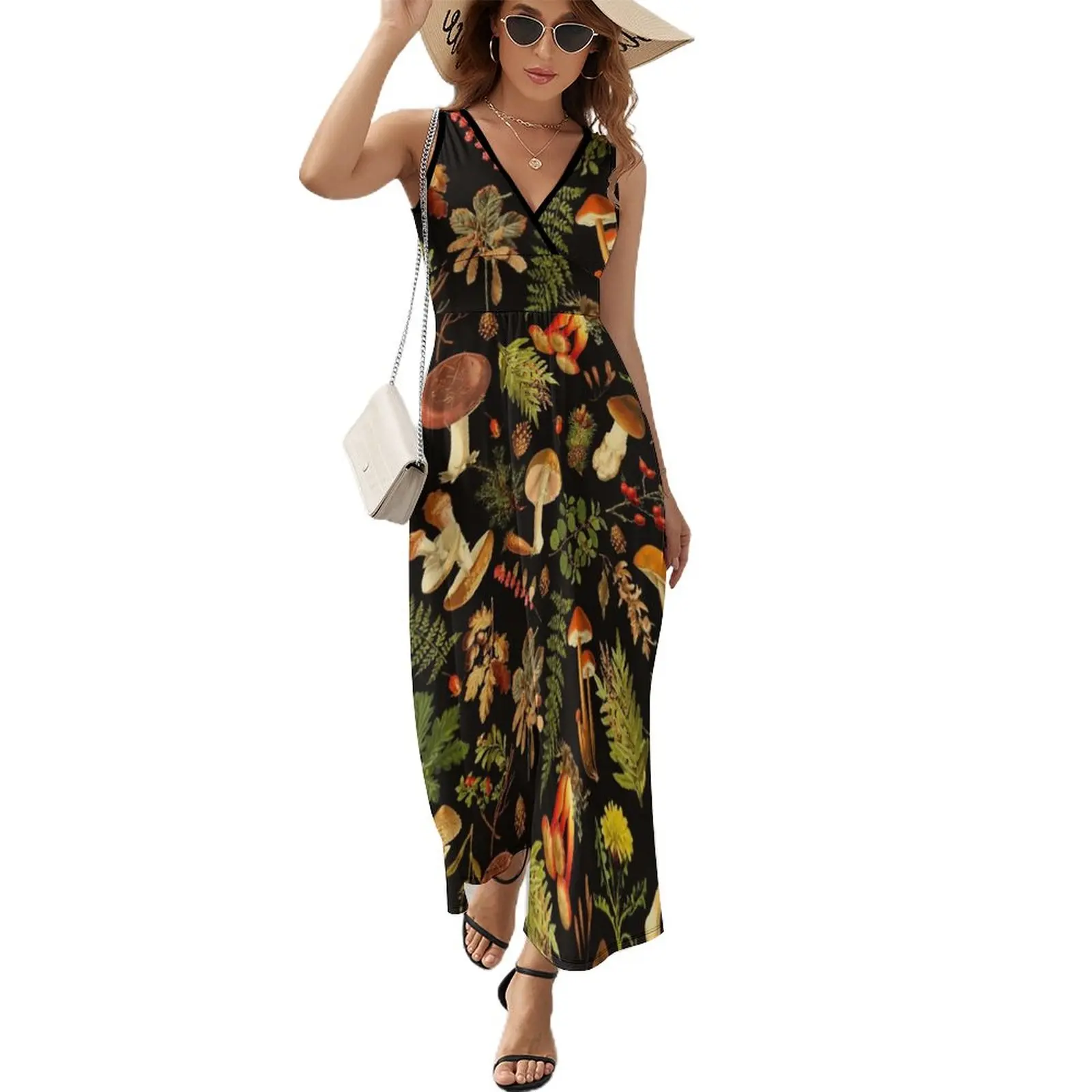 

Vintage toxic mushrooms forest pattern on black Sleeveless Dress summer outfits for women 2024