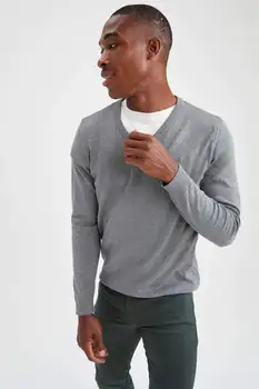 Defacto człowiek Tricot dziergany sweter 2021 jesień zima Slim Fit V Neck z długim rękawem dzianiny Sweater-R1051AZ21WN tanie i dobre opinie BANQUET TR (pochodzenie) AUTUMN Pełne Z OCTANU 3D styl