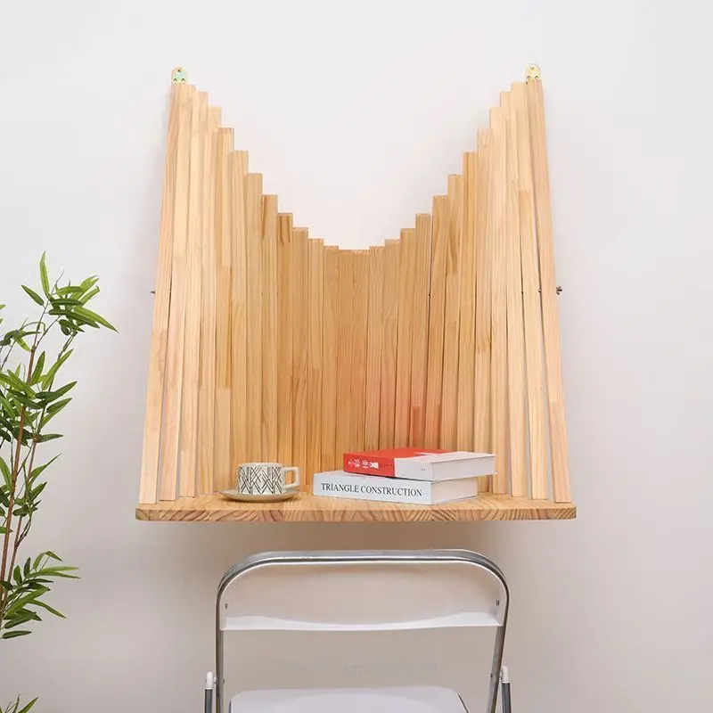 Scrivania Pieghevole da Parete per Piccole Abitazioni, Tavolo Sospeso per Laptop con Mensola Portaoggetti, Scrivania Salvaspazio per Camera da Letto e Ufficio - immagine 3