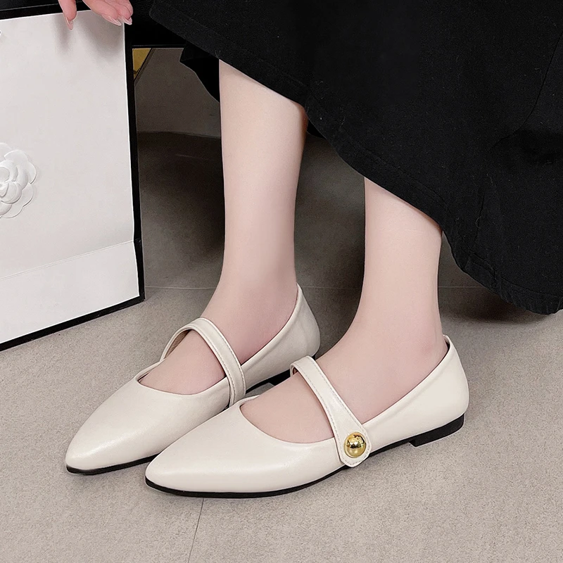 

Женские Туфли Мэри Джейн, заостренный носок, повседневная однотонная обувь, корейский стиль, весна-осень