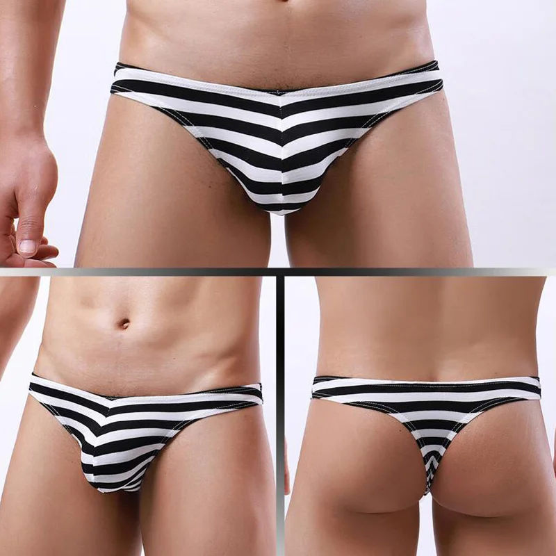 

Men Bikini Thongs And G Strings Underwear Men Striped Thong Jockstrap Tanga Hombre Breathable Men's Sexy T-back Lingerie