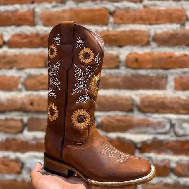 yru ワイアールユー タイダイ パステル ブーツ カウボーイ ブーティ Autumn and Winter New Embroidery Cowboy Boots Women's Autumn