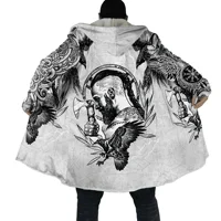 Winter Fashion Mens cloak Mjolnir Odin Tattoo Vegvisir Rune 3D Print Thick Fleece Hooded Coat Unisex Casual Warm Cape coat DP21 2