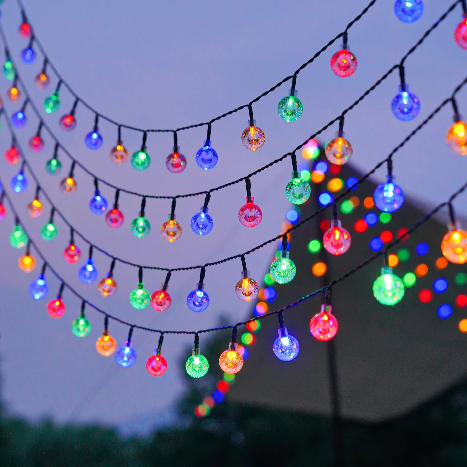 LED 태양광 버블 볼 조명 - 8가지 모드, 20/50/100 LED 크리스탈, 따뜻한/차가운/다채로운 옵션, 정원, 파티오용 방수 기능