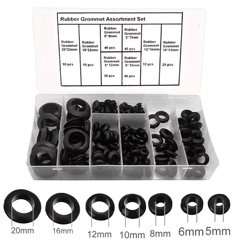 Rubber Seal Ring Oil Sealing Grommet Gasket 3/5/6/8/10/12/16/20mm 200pcs for Protect Wire Cable Hole Protection Ring Shim Washer rubber grommets ring rubber seal ring