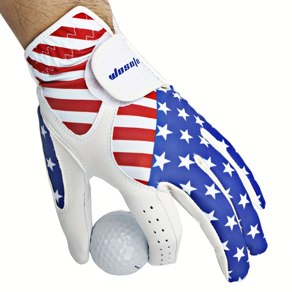 

Golf Glove Men's Left Hand Cabretta Leather with Score Counter USA Flag White Soft Breathable Professional Outdoor sport Gloves