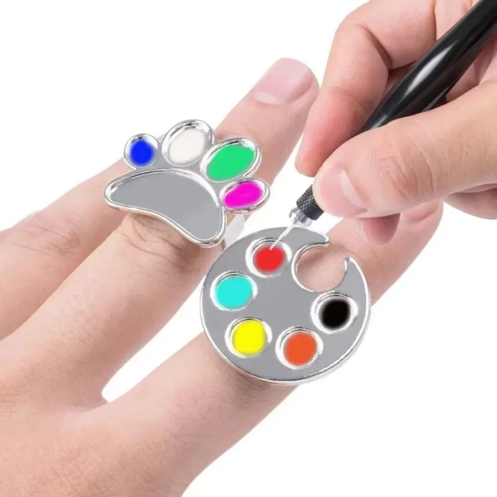 1PC Mini Nail Art Color Palette Round/Footprint Design Finger Ring Mixing Color UV Gel Painting