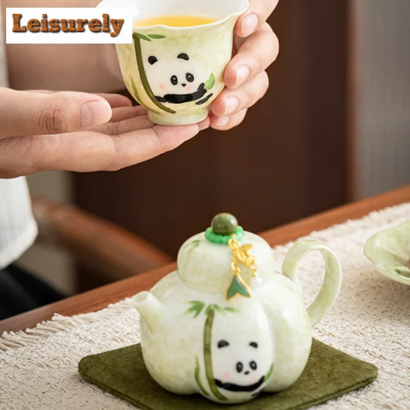 Hand-painted Panda Travel Tea Set Kit Luxury 1 Pot 1 Cups Tea Maker Organizer Portable Camping Tote Bag Supplies Ornaments Craft