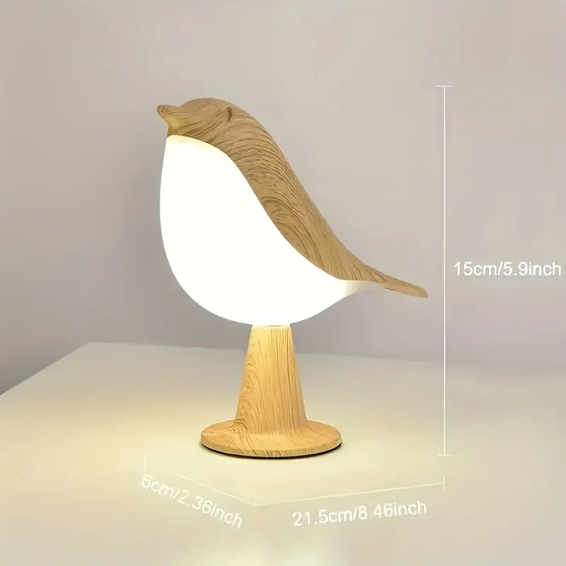 Rechargeable Wooden Bird Night Light with Touch Switch