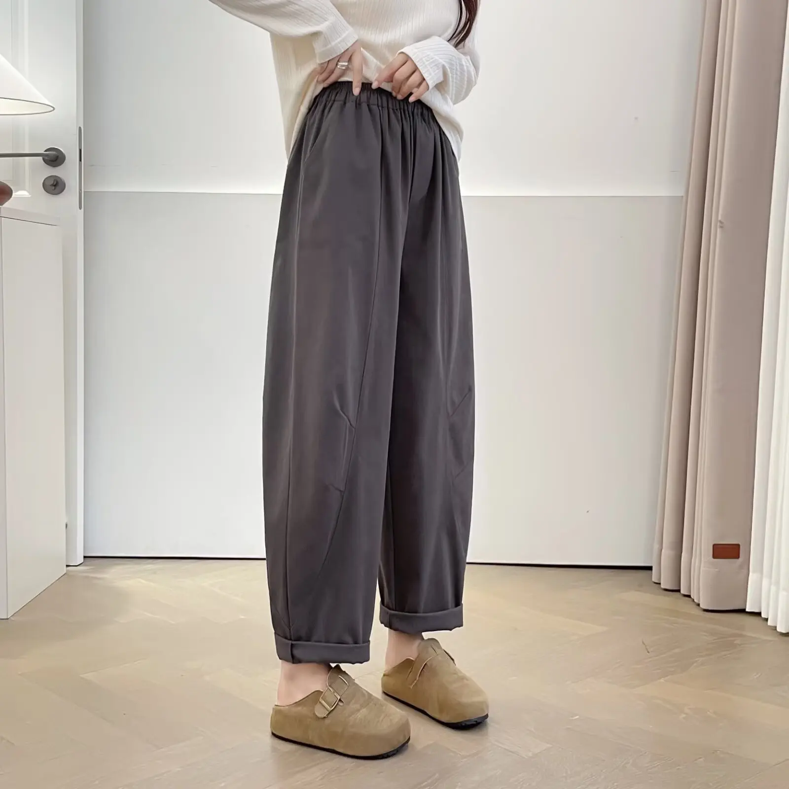 XXXXL Fashion Plus Size Women's Harem Pants Autumn New Style Simple Fold  Washed Cotton Casual Ankle-Length Trousers 2570