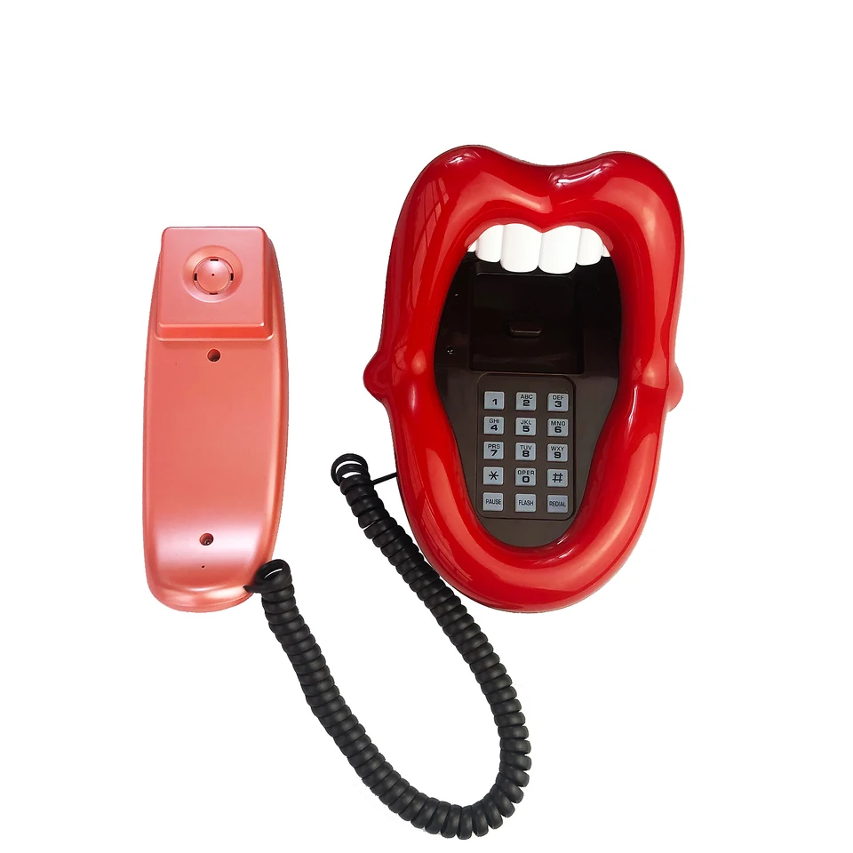 NUOBESTY Red Lip Shaped Corded Landline Telephone - Novelty Desk Decor For Home, Hotel, Office