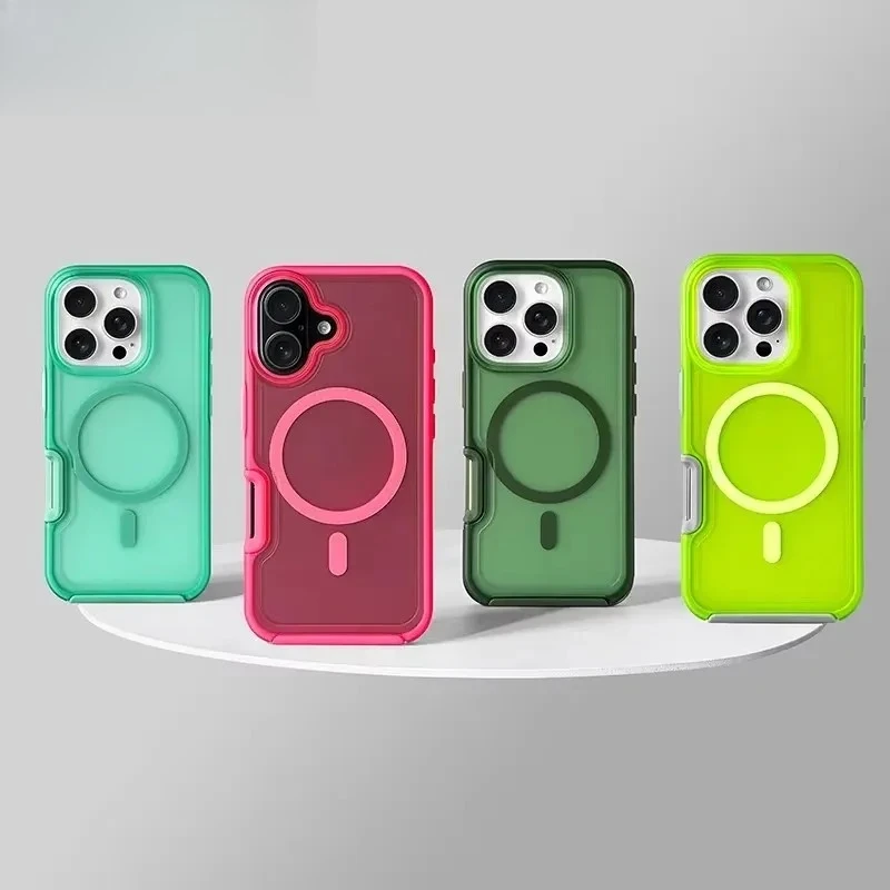 Fluorescent Candy Color Magnetic Matte Phone Case with Wireless Charging Protection
