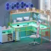 Unikito L Shaped Desk with Power Outlet, Reversible L-Shaped Corner Computer Desk with Storage Shelves & Monitor Stand, Gaming 2