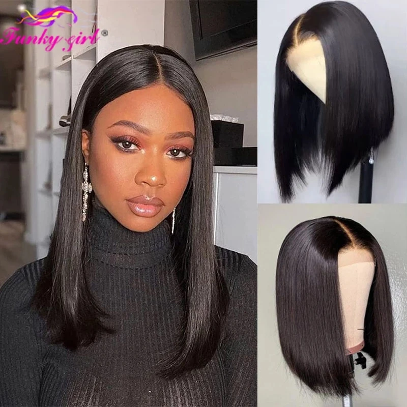 U Part Wig Kinky Straight -2x4 Centre Part Human Hair Wig 150% Density 10A  Grade Brazilian Hair Glueless Half Wig Natural Color (18 Inch Yaki |  