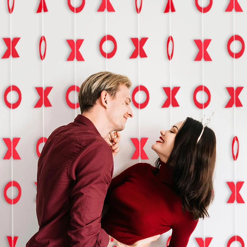 Red Pink Heart Garland String Valentines Day Decoration Wedding Anniversary Home Wall Hanging Paper Banner Flag Birthday Party