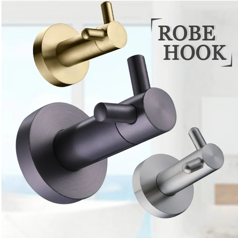Robe Hook Double ไม้แขวนเสื้อโลหะสีเทา Gold Brushed นิกเกิล Matt สีดำติดผนังสกรูยึดอุปกรณ์ห้องน้ำ 1