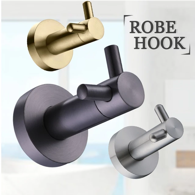 Robe Hook Double Hanger Metal Grey Gold Brushed Nickel Matt Black
