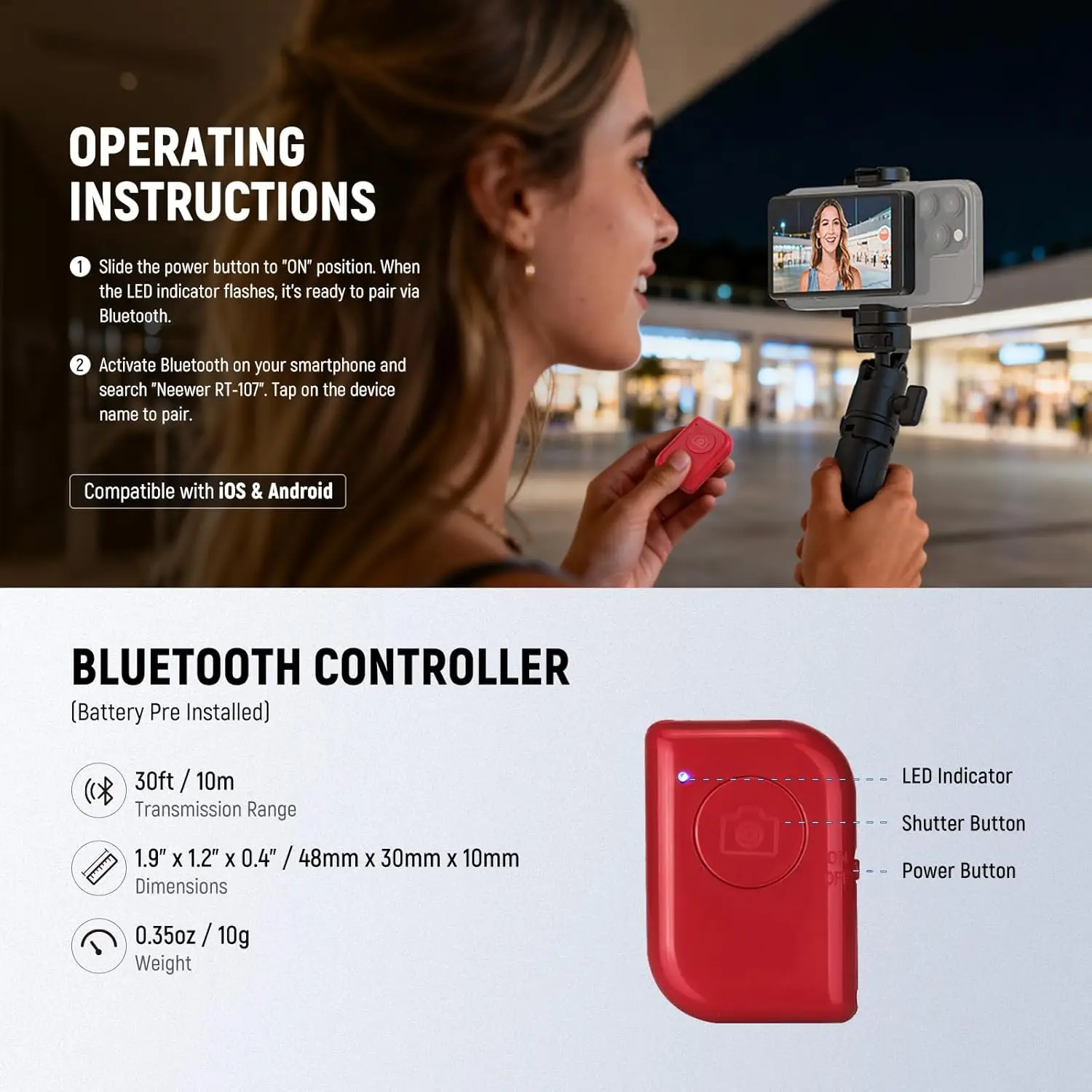 Basics 4" Magnetic Vlog Selfie Monitor Screen, Wireless Phone Back Camera Monito