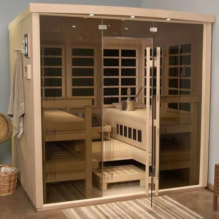 ซาวน่ากลางแจ้งแบบตุรกี อินฟราเรด ฮัมมัม และซาวน่าสำเร็จรูปแบบลอยน้ำ อ่างอาบน้ำซาวน่ากลางแจ้ง ห้องอบไอน้ำแห้งแบบใช้ฟืน สำหรับ 4 คน 1