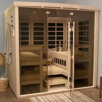 ซาวน่ากลางแจ้งแบบตุรกี อินฟราเรด ฮัมมัม และซาวน่าสำเร็จรูปแบบลอยน้ำ อ่างอาบน้ำซาวน่ากลางแจ้ง ห้องอบไอน้ำแห้งแบบใช้ฟืน สำหรับ 4 คน 1