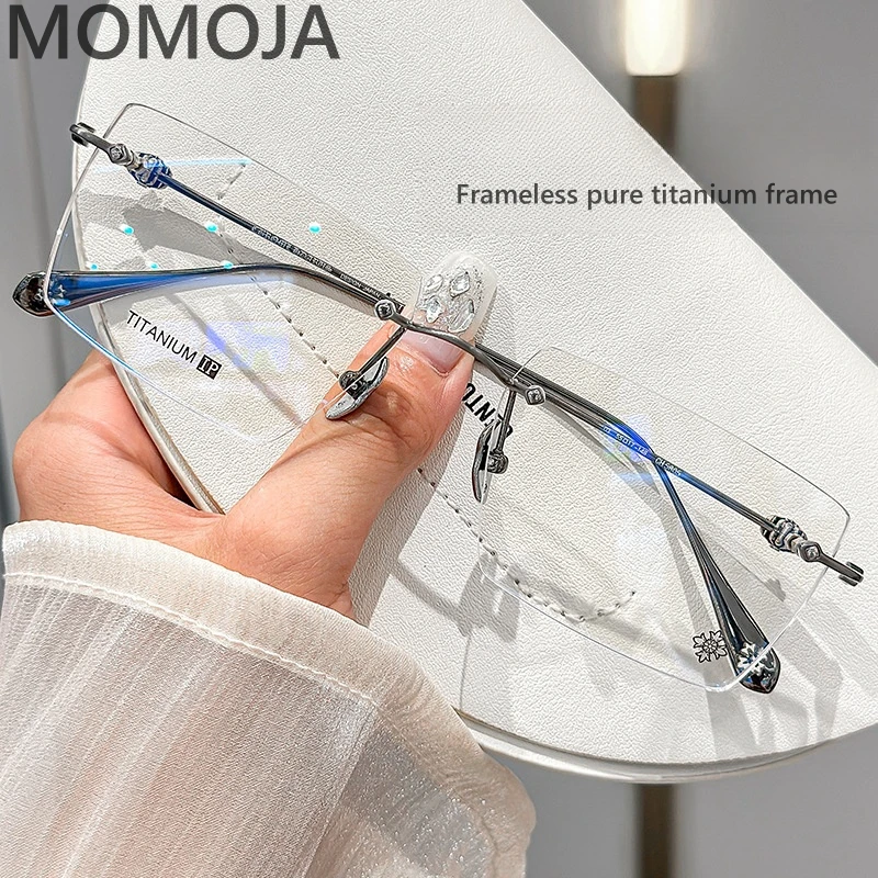 

MOMOJA ew Business Croix Frameless Pure Titanium Men's Eyeglasses Frame Optical Prescription Glasses Frame Women's CH5805