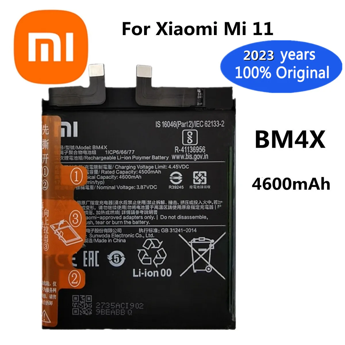 

2023 Years 100% Original Xiao Mi Battery For Xiaomi 11 Xiaomi11 Mi11 BM4X 4600mAh Phone Replacement Battery Batteries Bateria