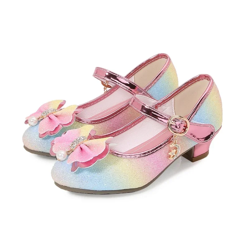 Girls Leather Princess Shoes with Sequins and Bowtie