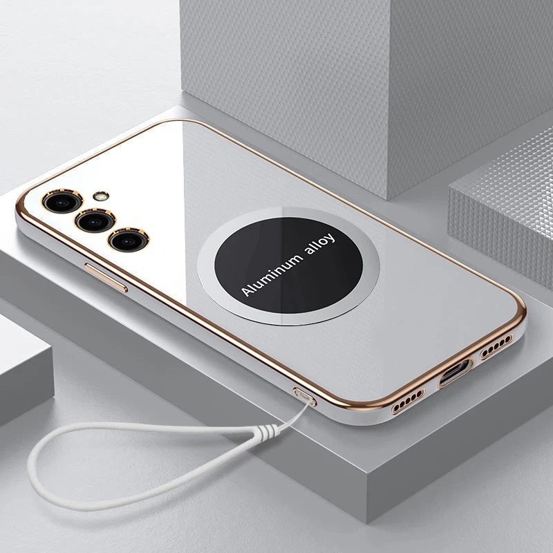 Luxury Magnetic Attraction Shockproof Silicone Back Cover - Square Plating Design